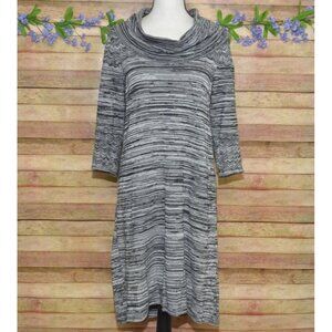 Sandra Darren Ladies Gray Cowl Neck Sweater Midi Dress Size L Comfy Warm Casual